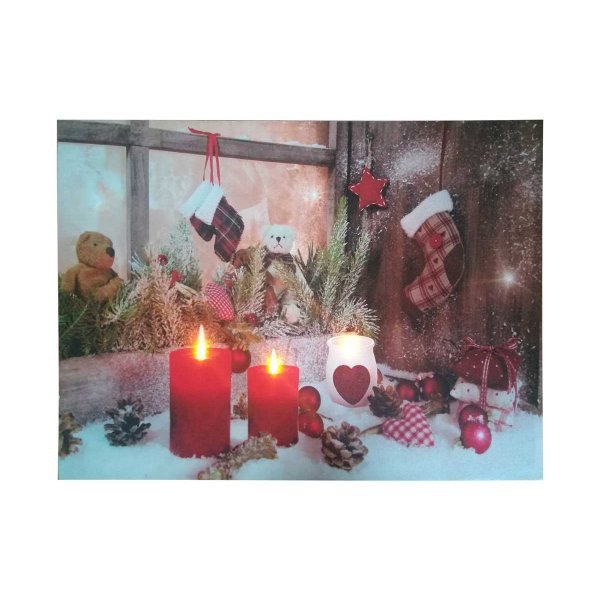 Χριστουγεννιάτικο Διακοσμητικό Κάδρο, με Κόκκινα Κεριά και 3 LED (30x40cm)